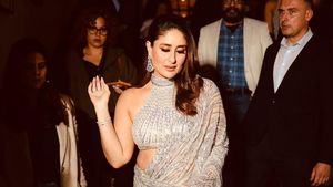 7 Gaya Kareena Kapoor Berkilau dengan Saree Berhias Ratusan Payet