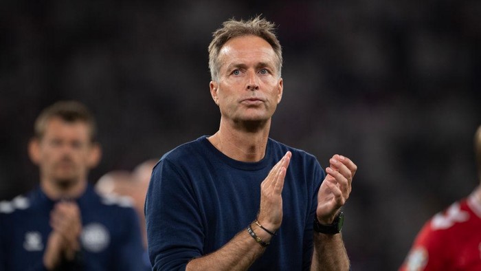 DORTMUND, GERMANY - JUNE 29: Kasper Hjulmand, Head Coach of Denmark, acknowledges the fans following the UEFA EURO 2024 round of 16 match between Germany and Denmark at Football Stadium Dortmund on June 29, 2024 in Dortmund, Germany. (Photo by Joe Prior/Visionhaus via Getty Images)