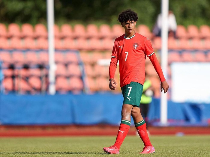 ZAGREB, CROATIA - MAY 18: Cristiano Ronaldo Jr. of Portugal U15 looks on during the Vlatko Markovi International Match between Croatia U15 and Portugal U15 at Stadion SRC Mladost on May 18, 2025 in akovec, Croatia. (Photo by Pixsell/MB Media/Getty Images)