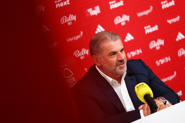 Ange Postecoglou Soccer Football - Nottingham Forest unveil new manager Ange Postecoglou - The City Ground, Nottingham, Britain - September 11, 2025 New Nottingham Forest manager Ange Postecoglou during the press conference Action Images via Reuters/Matthew Childs