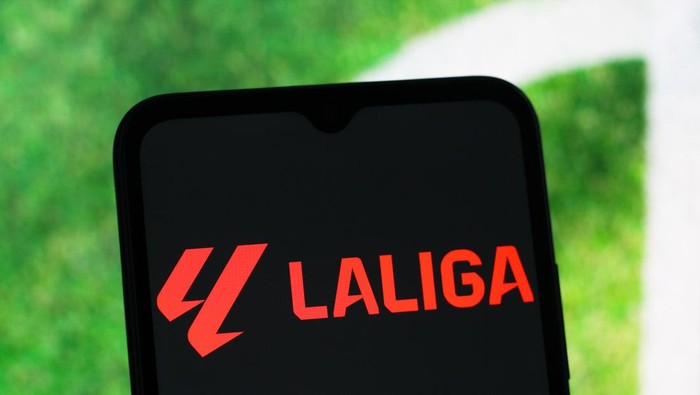 CANADA - 2025/05/12: In this photo illustration, the La Liga logo is seen displayed on a smartphone screen. (Photo Illustration by Thomas Fuller/SOPA Images/LightRocket via Getty Images)