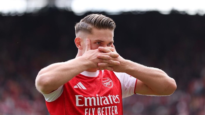Penyerang Arsenal Viktor Gyokeres mencetak gol ke gawang Nottingham Forest dalam laga di Emirates Stadium, Sabtu (13/9/2025) malam WIB.