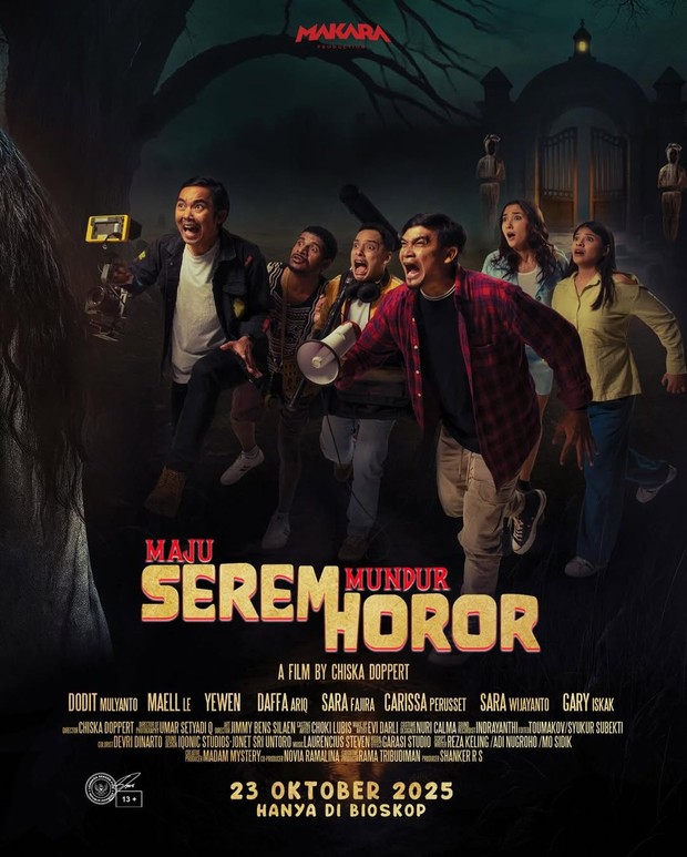 Film bioskop terbaru Maju Seram Mundur Horror (2025)/Foto: Makara Production