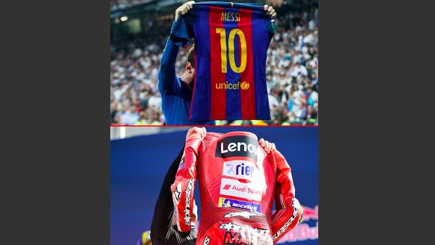 Selebrasi Lionel Messi, Marc Marquez. Dok Istimewa