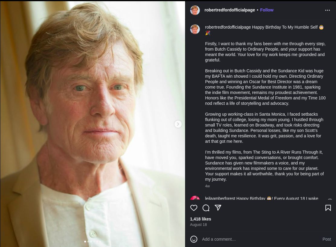 Unggahan Terakhir Robert Redford