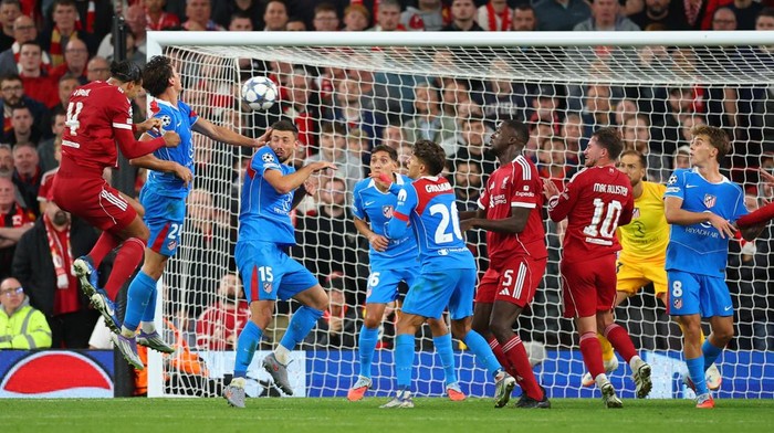 Soccer Football - UEFA Champions League - Liverpool v Atletico Madrid - Anfield, Liverpool, Britain - September 17, 2025 Liverpool's Virgil van Dijk scores their third goal Action Images via Reuters/Andrew Boyers