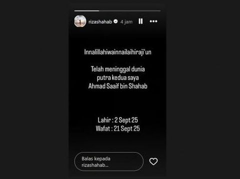 Anak Kedua Riza Shahab Meninggal Dunia