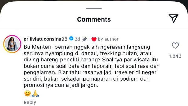 Komentar Prilly Latunconsina soal Isu Menpar Minta Air Galon