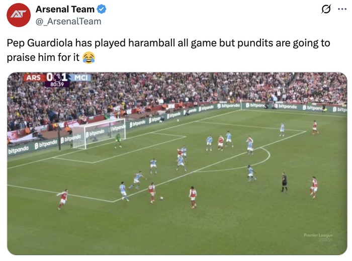 Meme manajer Manchester City, Pep Guardiola, disamakan dengan teroris setelah memainkan 'haramball' kontra Arsenal.