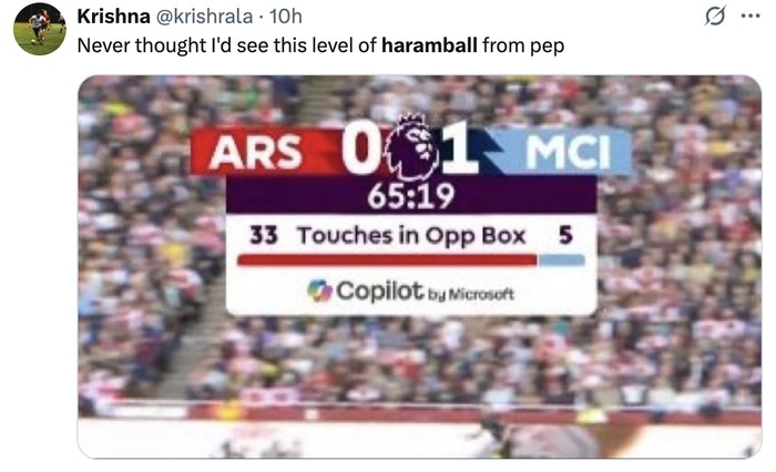 Meme manajer Manchester City, Pep Guardiola, disamakan dengan teroris setelah memainkan 'haramball' kontra Arsenal.