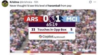 Statistik menunjukkan Man City bermain sangat dalam di pertahanan dan hanya sesekali melancarkan serangan, sesuatu yang jarang dilakukan semasa dilatih Pep Guardiola. (Foto: Twitter)
