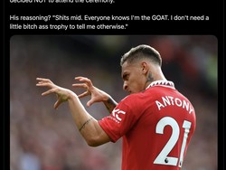 Kalau meme ini bilang, Antony yang memboikot Ballon dOr karena tahu penghargaan itu cuma akal-akalan dan dirinya tak lagi butuh pembuktian sebagai GOAT. Foto: dok. Internet/X (Twitter)