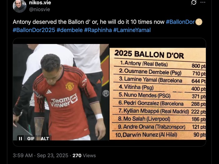 Meme Antony Ballon d'Or 2025