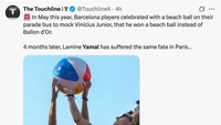 Apakah gara-gara Barcelona meledek Vinicius Junior tahun lalu, Yamal gagal meraih Ballon dOr? (Foto: X.com/@TouchlineX)
