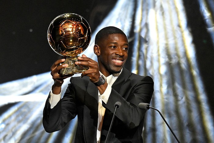 PARIS, FRANCE - SEPTEMBER 22: Ousmane Dembele poses with the Men’s Ballon d’Or trophy during the 69th Ballon DOr Ceremony at Theatre Du Chatelet on September 22, 2025 in Paris, France. (Photo by Kristy Sparow - UEFA/UEFA via Getty Images)