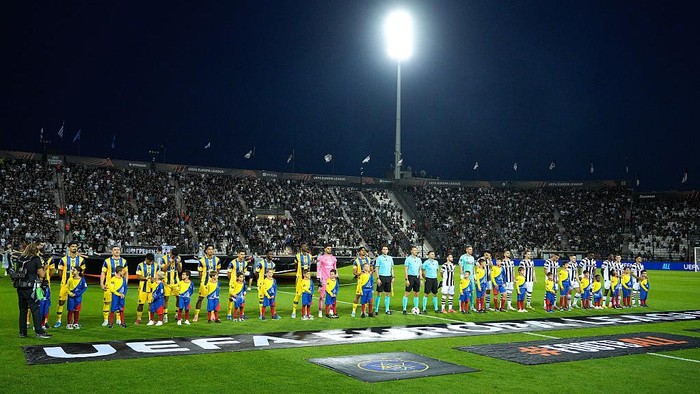 THESSALONIKI, GREECE - SEPTEMBER 24: Football match between PAOK and Maccabi Tel Aviv on the 1st day of the 1st round of the League Phase of the Europa League at Toumba Stadium in Thessaloniki, Greece on September 24, 2025. (Photo by Konstantinos Tsakalidis/Anadolu via Getty Images)