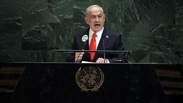 Israeli Prime Minister Benjamin Netanyahu addresses the 80th United Nations General Assembly (UNGA) at U.N. headquarters in New York City, U.S., September 26, 2025. REUTERS/Jeenah Moon Purchase Licensing Rights