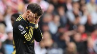 Bruno Fernandes sudah dua kali gagal penalti di Liga Inggris musim ini. Sebelumnya, saat MU diimbangi Fulham 1-1 (REUTERS/David Klein)