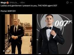 007 identik dengan tokoh fiksional James Bond. Florian Wirtz diolok-olok jadi agen rahasia baru 007 karena performa bapuknya di Liverpool. (Foto: Twitter)
