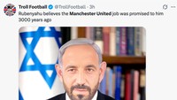 Amorim masih kukuh bertahan jadi manajer MU meski dikecam banyak fans. Amorim disindir layaknya Netanyahu. (Foto: X.com/@TrollFootball)