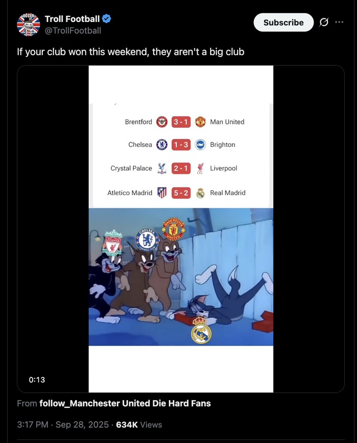 Meme Kompaknya MU, Chelsea, Liverpool, dan Real Madrid di Akhir Pekan
