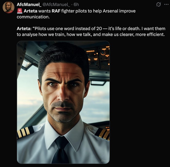 Meme Mikel Arteta Meme Mikel Arteta diolok-olok jadi pilot gegara mau undang penerbang di latihan Arsenal.