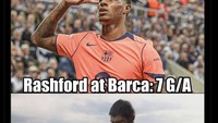 Meme komparasi Rashford bersinar di Barca dan menderita di MU. Foto: dok. Internet/X (Twitter)