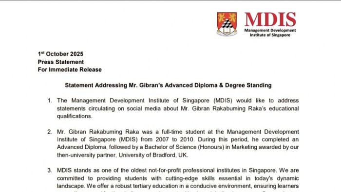 Fakta Baru Terungkap! Gibran Ternyata Sempat Kuliah di MDIS Singapura?