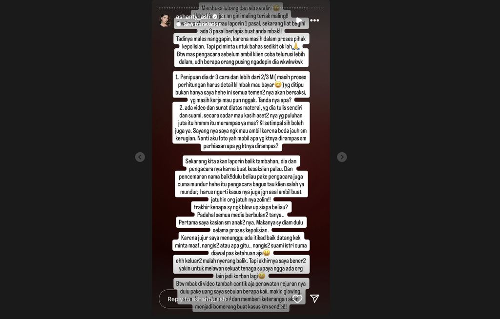 Ashanty menanggapi pelaporan oleh mantan karyawannya, Sabtu (4/10).