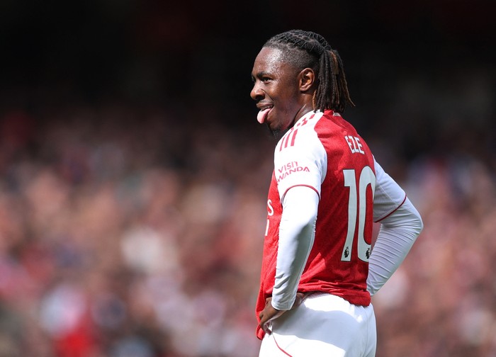 Soccer Football - Premier League - Arsenal v Nottingham Forest - Emirates Stadium, London, Britain - September 13, 2025 Arsenals Eberechi Eze reacts during the match Action Images via Reuters/John Sibley EDITORIAL USE ONLY. NO USE WITH UNAUTHORIZED AUDIO, VIDEO, DATA, FIXTURE LISTS, CLUB/LEAGUE LOGOS OR LIVE SERVICES. ONLINE IN-MATCH USE LIMITED TO 120 IMAGES, NO VIDEO EMULATION. NO USE IN BETTING, GAMES OR SINGLE CLUB/LEAGUE/PLAYER PUBLICATIONS. PLEASE CONTACT YOUR ACCOUNT REPRESENTATIVE FOR FURTHER DETAILS..