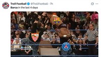 Dalam empat hari, Barcelona menelan dua kekalahan beruntun usai sebelumnya juga disikat PSG 1-2 di Liga Champions. (Foto: X.com/@TrollFootball)