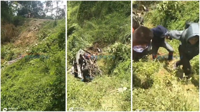 Tangkap layar video minibus masuk jurang di Lampung