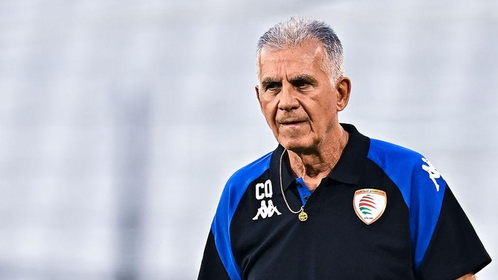 Head coach of Oman, Carlos Queiroz, participates in a training session of his team ahead of the FIFA World Cup 2026 AFC Asian qualifiers playoffs group A match between Qatar and Oman at Jassim Bin Hamad Stadium in Doha, Qatar, on October 7, 2025. (Photo by Noushad Thekkayil/NurPhoto via Getty Images)