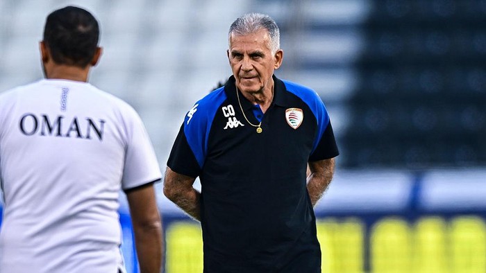 Head coach of Oman, Carlos Queiroz, participates in a training session of his team ahead of the FIFA World Cup 2026 AFC Asian qualifiers playoffs group A match between Qatar and Oman at Jassim Bin Hamad Stadium in Doha, Qatar, on October 7, 2025. (Photo by Noushad Thekkayil/NurPhoto via Getty Images)
