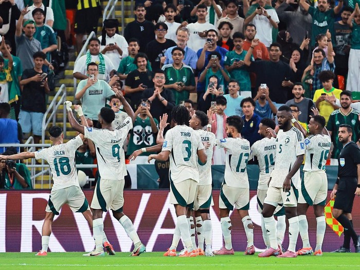 Soccer Football - FIFA World Cup - AFC Qualifiers - Group B - Indonesia v Saudi Arabia - King Abdullah Sports City, Jeddah, Saudi Arabia - October 8, 2025 Saudi Arabia's Feras Al-Brikan celebrates scoring their second goal with teammates REUTERS/Stringer
