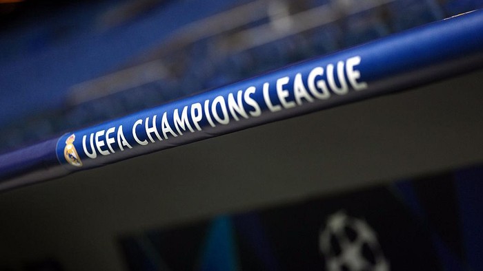 MADRID, SPAIN - SEPTEMBER 16: The Real Madrid logo is seen inside the stadium prior to the UEFA Champions League 2025/26 League Phase MD1 match between Real Madrid C.F. and Olympique de Marseille at Estadio Santiago Bernabeu on September 16, 2025 in Madrid, Spain. (Photo by Aitor Alcalde - UEFA/UEFA via Getty Images)