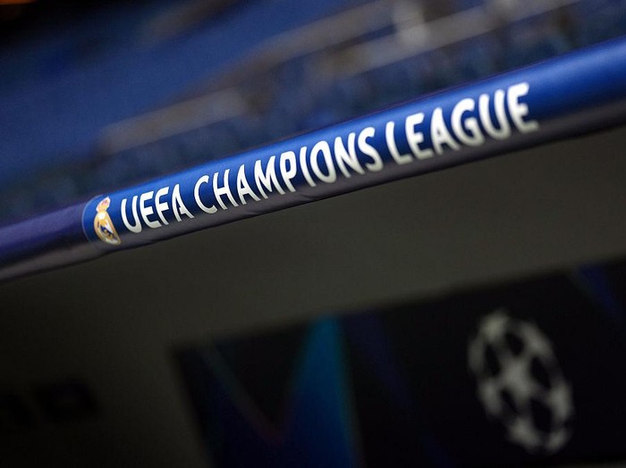 MADRID, SPAIN - SEPTEMBER 16: The Real Madrid logo is seen inside the stadium prior to the UEFA Champions League 2025/26 League Phase MD1 match between Real Madrid C.F. and Olympique de Marseille at Estadio Santiago Bernabeu on September 16, 2025 in Madrid, Spain. (Photo by Aitor Alcalde - UEFA/UEFA via Getty Images)