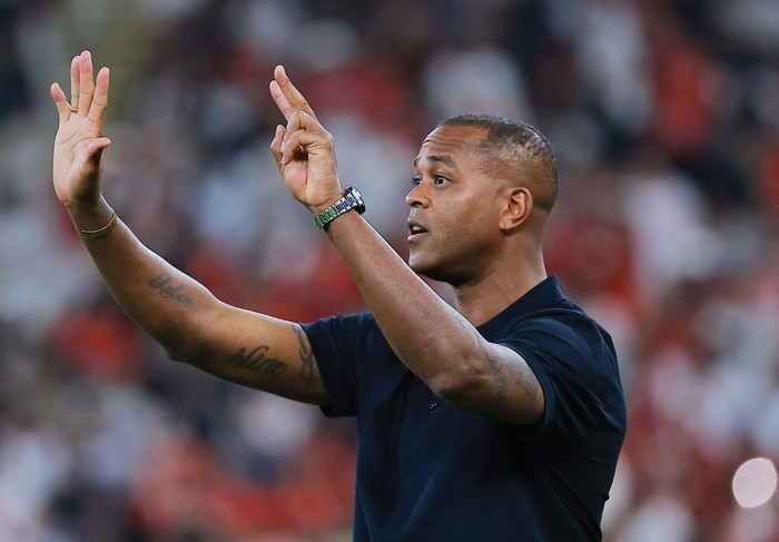 Soccer Football - FIFA World Cup - AFC Qualifiers - Group B - Indonesia v Saudi Arabia - King Abdullah Sports City, Jeddah, Saudi Arabia - October 8, 2025 Indonesia coach Patrick Kluivert reacts REUTERS/Stringer