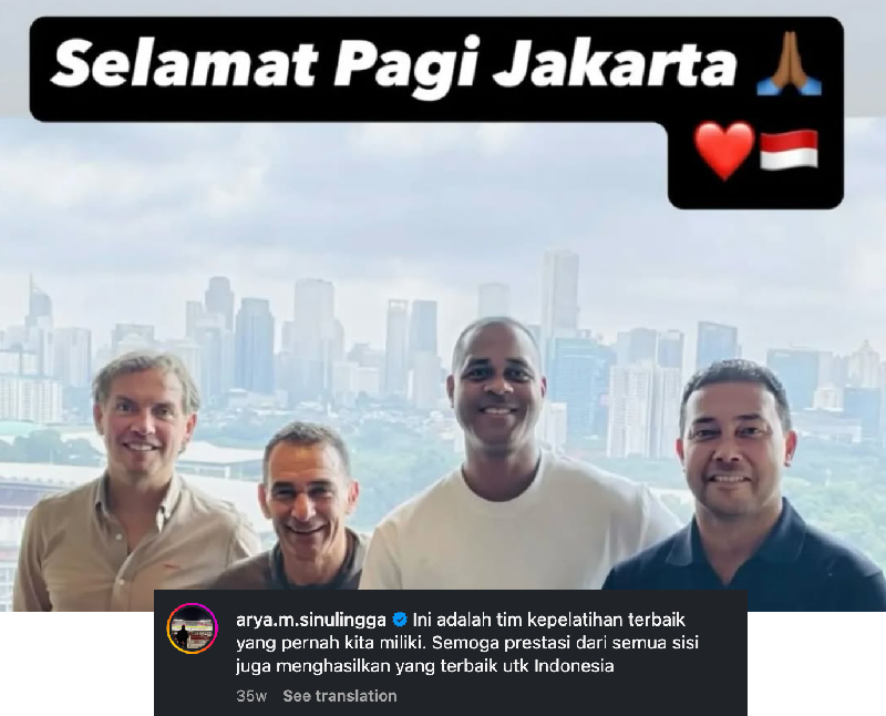 Unggahan Exco PSSI, Arya Sinulingga, saat kedatangan Patrick Kluivert.