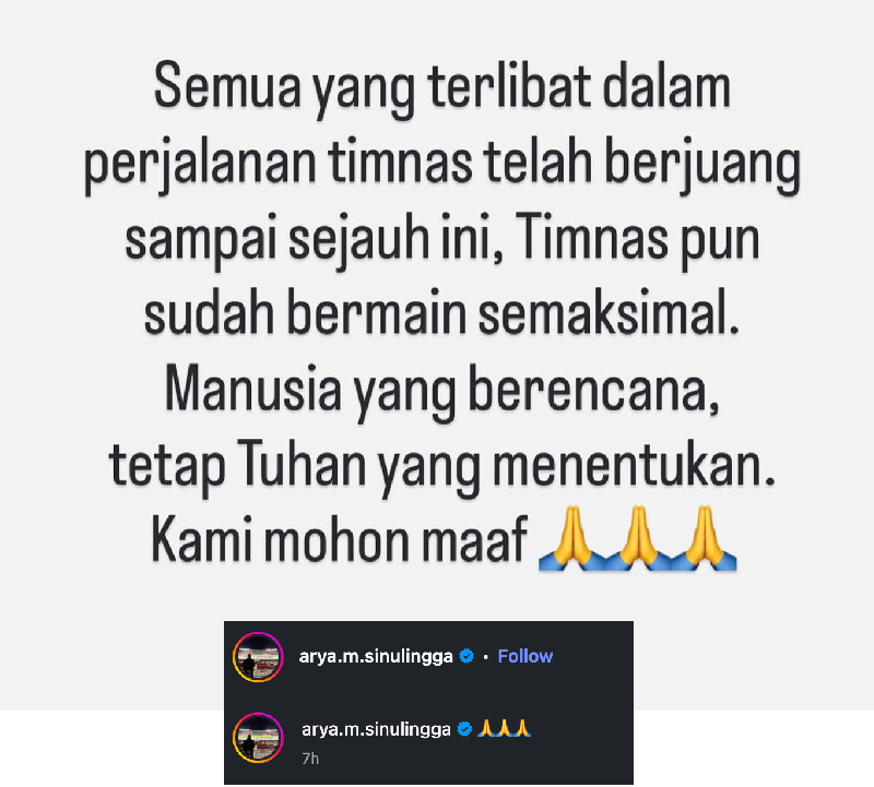 Permintaan maaf Exco PSSI Arya Sinulingga usai Timnas Indonesia gagal ke Piala Dunia 2026.