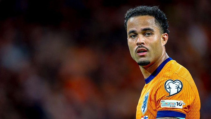 Netherlands forward Justin Kluivert plays during the match between the Netherlands and Finland at the Johan Cruijff ArenA for the European Qualifiers Group G season 2025-2026 in Amsterdam, Netherlands, on October 12, 2025. (Photo by Marcel van Dorst/EYE4images/NurPhoto via Getty Images)