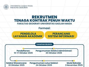 Fakultas Geografi UGM Buka Rekrutmen Tenaga Kontrak Penuh Waktu, Ini Syaratnya! Fakultas Geografi UGM Buka Rekrutmen Tenaga Kontrak Penuh Waktu, Ini Syaratnya!