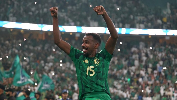 BURAYDAH, SAUDI ARABIA - OCTOBER 14: Abdullah Alkhaibari of Saudi Arabia celebrates after the FIFA World Cup 2026 qualifier match between Saudi Arabia and Iraq at King Abdullah Sport City Stadium on October 14, 2025 in Buraydah, Saudi Arabia. (Photo by Yasser Bakhsh/Getty Images)