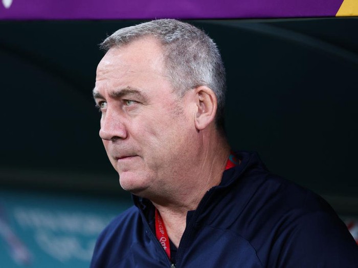 DOHA, QATAR - DECEMBER 03: Rene Meulensteen, assistant manager of Australia,  during the FIFA World Cup Qatar 2022 Round of 16 match between Argentina and Australia at Ahmad Bin Ali Stadium on December 03, 2022 in Doha, Qatar. (Photo by Alex Livesey - Danehouse/Getty Images)