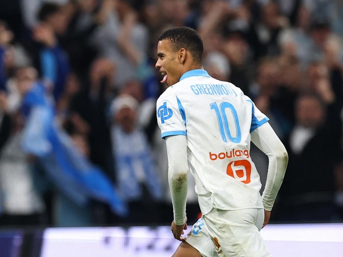 Soccer Football - Ligue 1 - Olympique de Marseille v Le Havre AC - Orange Velodrome, Marseille, France - October 18, 2025  Olympique de Marseille's Mason Greenwood celebrates scoring their second goal REUTERS/Manon Cruz