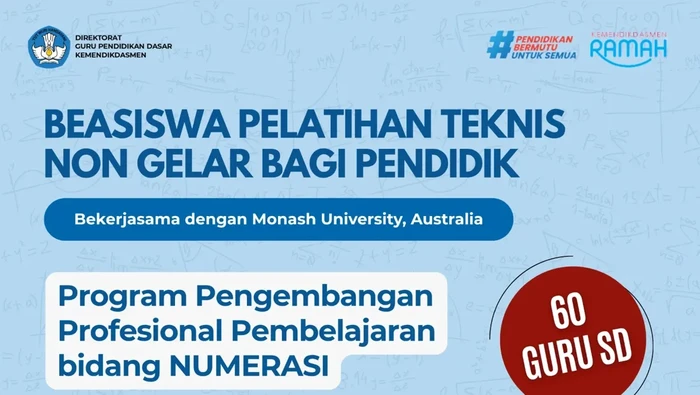 Kabar Baik! Beasiswa Pelatihan Numerasi Dibuka untuk Guru SD, Kuota Terbatas!