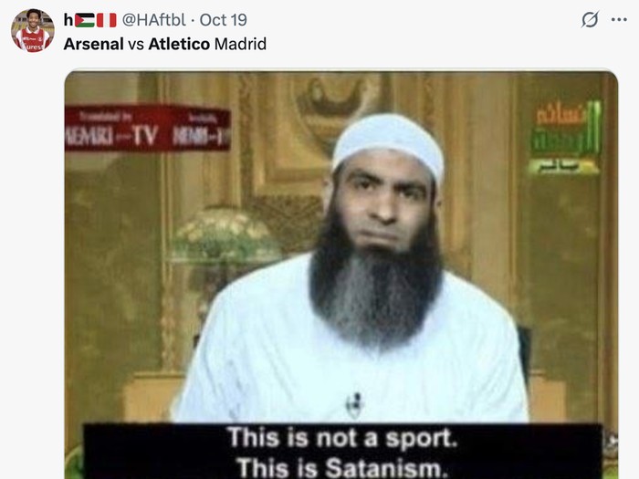 Meme Arsenal vs Atletico Madrid yang dijuluki sebagai 'derby haramball' karena taktik negatif kedua tim.