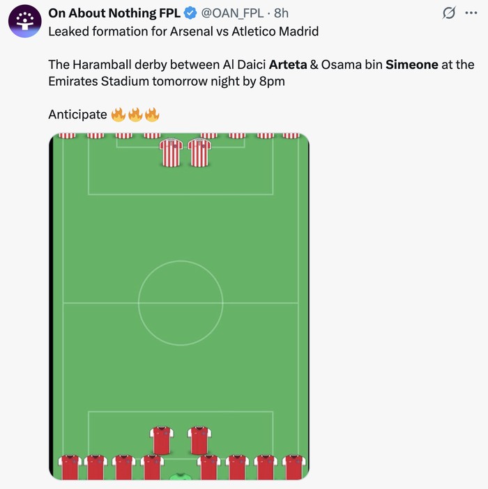 Meme Arsenal vs Atletico Madrid Meme Arsenal vs Atletico Madrid yang dijuluki sebagai 'derby haramball' karena taktik negatif kedua tim.