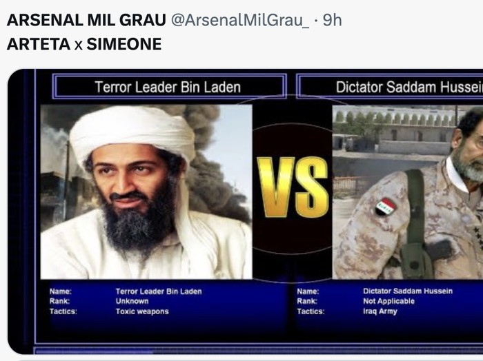 Meme Arsenal vs Atletico Madrid yang dijuluki sebagai 'derby haramball' karena taktik negatif kedua tim.