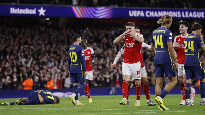 Soccer Football - UEFA Champions League - Arsenal v Atletico Madrid - Emirates Stadium, London, Britain - October 21, 2025 Arsenals Viktor Gyokeres celebrates scoring their third goal Action Images via Reuters/Andrew Couldridge